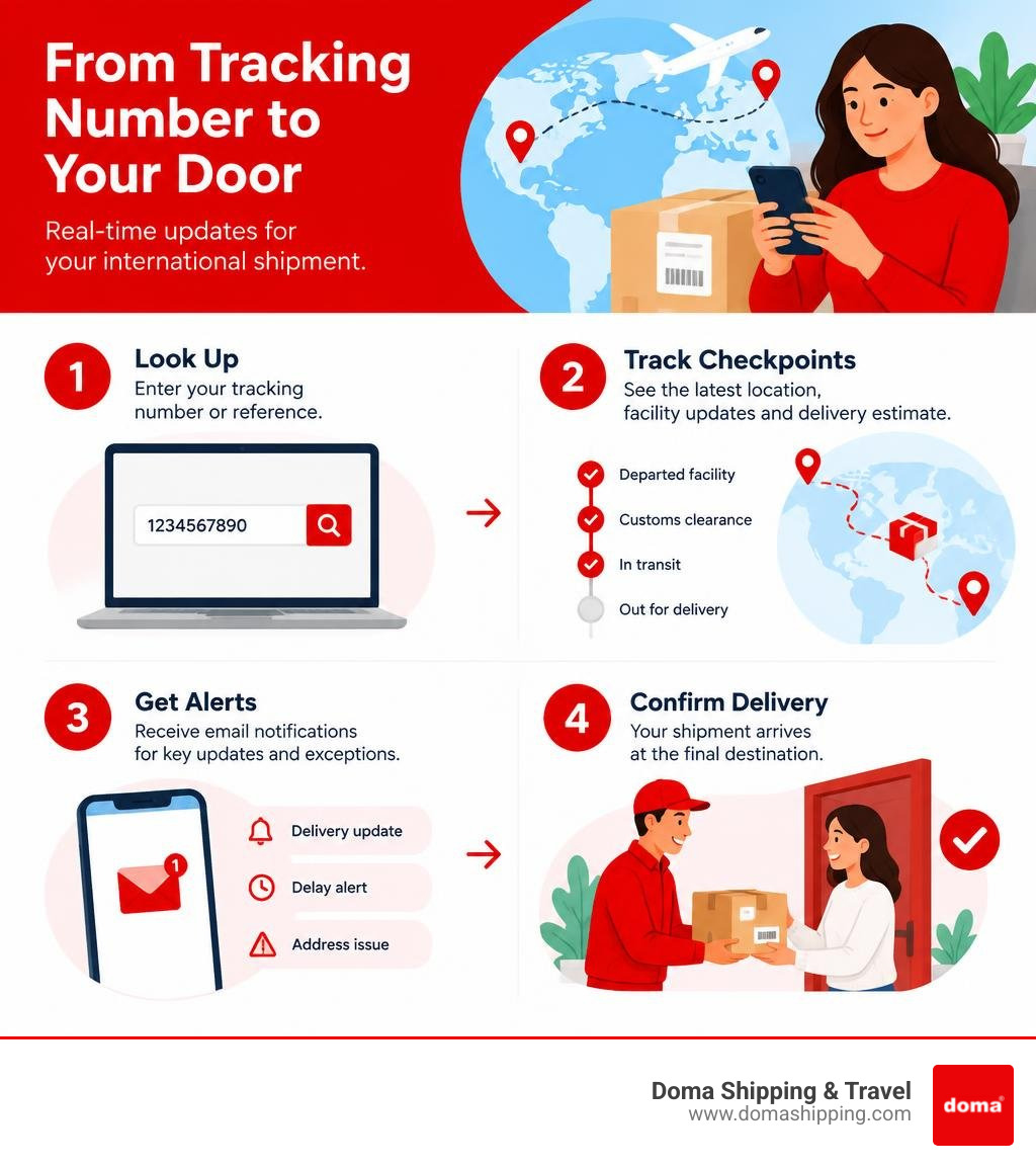 Infographic showing tracking number lookup alerts checkpoints and delivery confirmation infographic Infographic showing tracking number lookup alerts checkpoints and delivery confirmation infographic