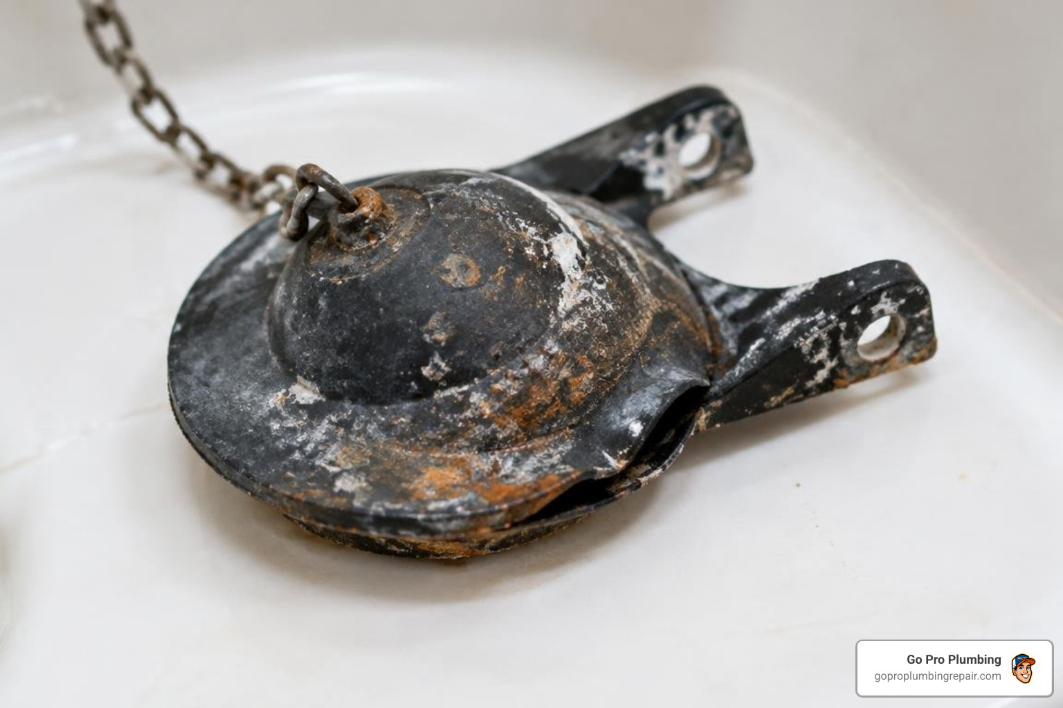 Corroded and warped toilet tank flapper caused by chemical tablets Corroded and warped toilet tank flapper caused by chemical tablets