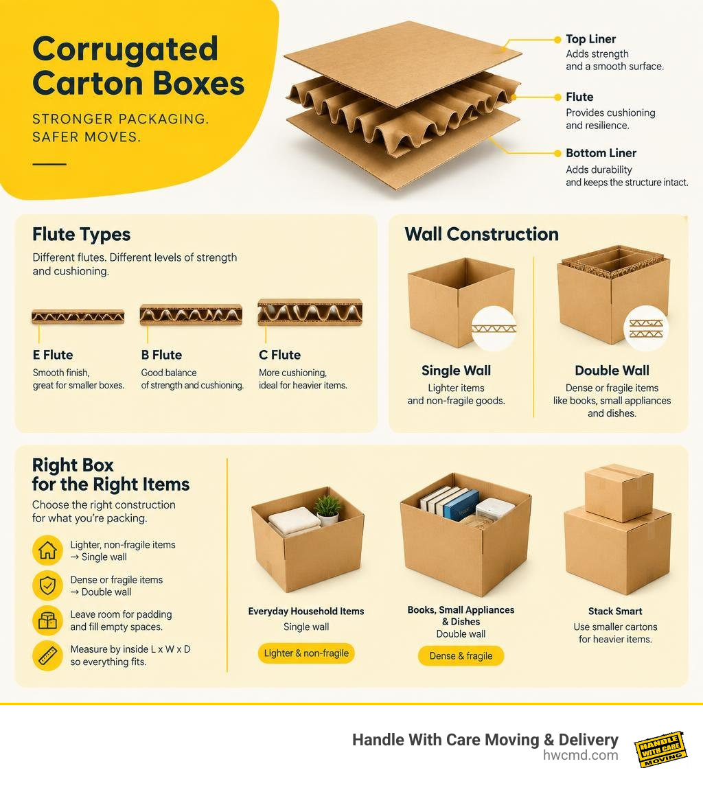Infographic showing corrugated box liners, flutes, single wall, and double wall uses infographic Infographic showing corrugated box liners, flutes, single wall, and double wall uses infographic