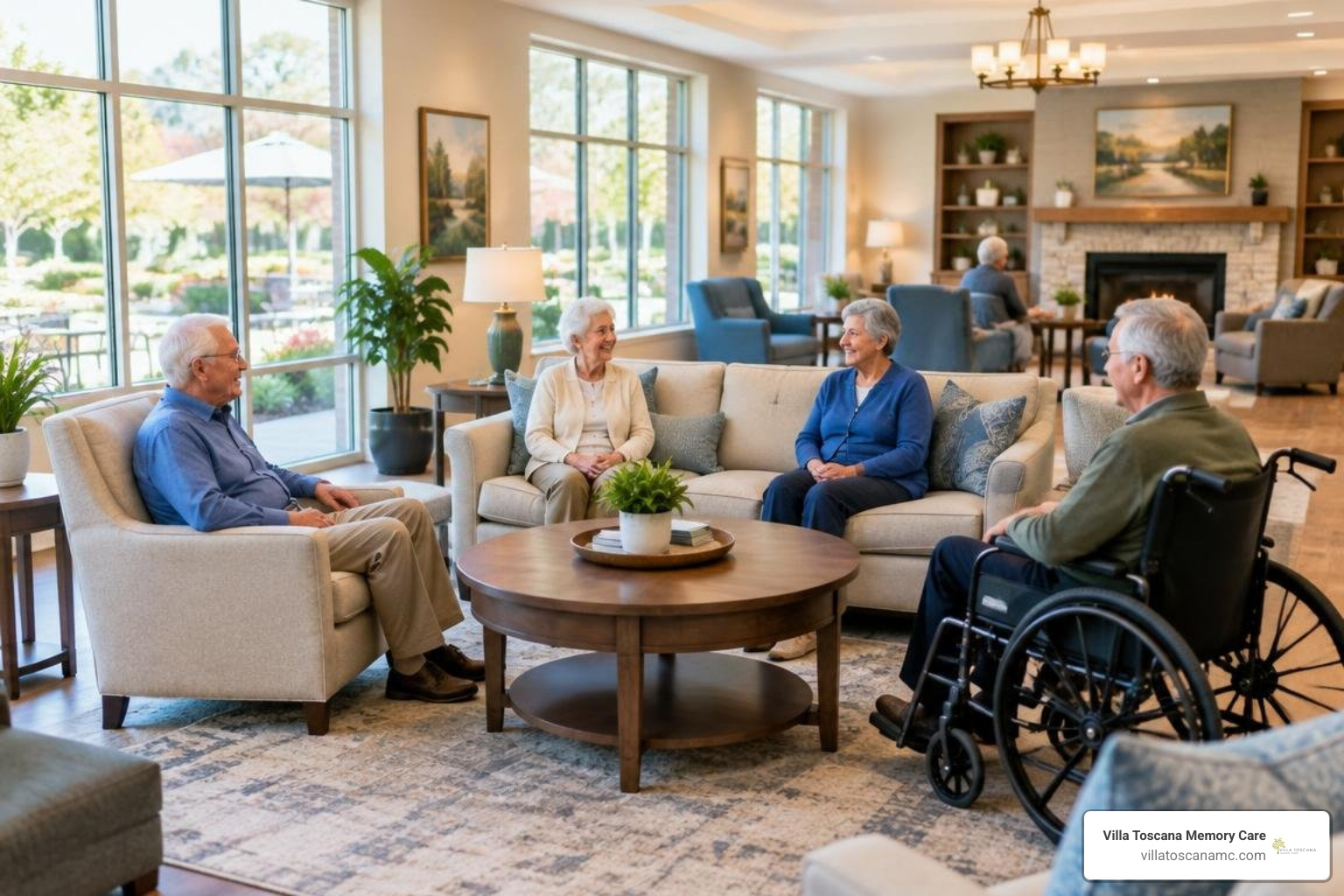 Boutique senior living community with bright, accessible common areas