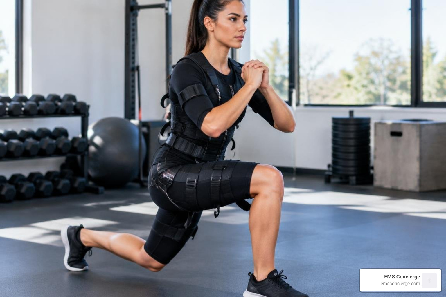 Athlete performing dynamic functional movements during an EMS training session