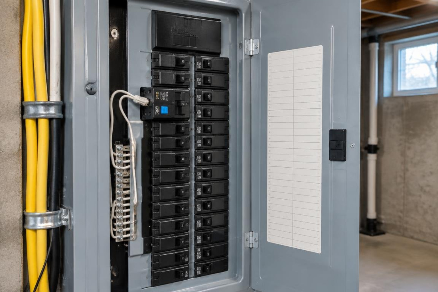 Dual-function AFCI GFCI breaker installed in an electric panel Dual-function AFCI GFCI breaker installed in an electric panel