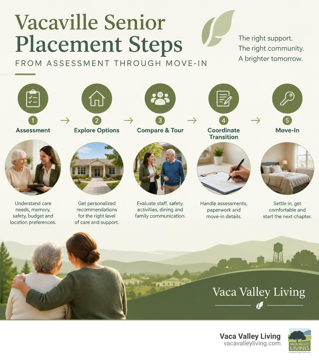 Vacaville senior placement steps from assessment through move-in infographic