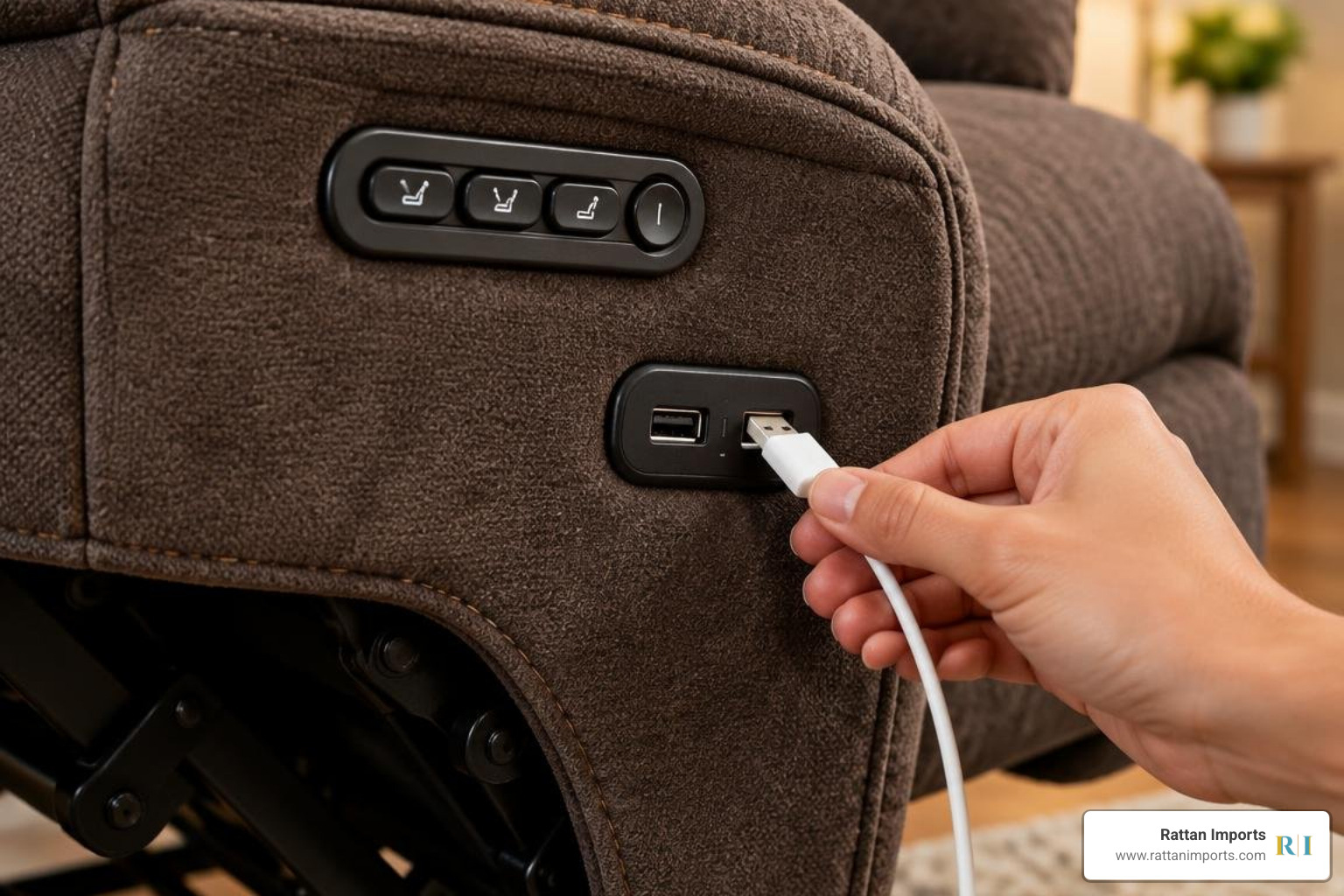 Power reclining mechanism with integrated USB ports Power reclining mechanism with integrated USB ports