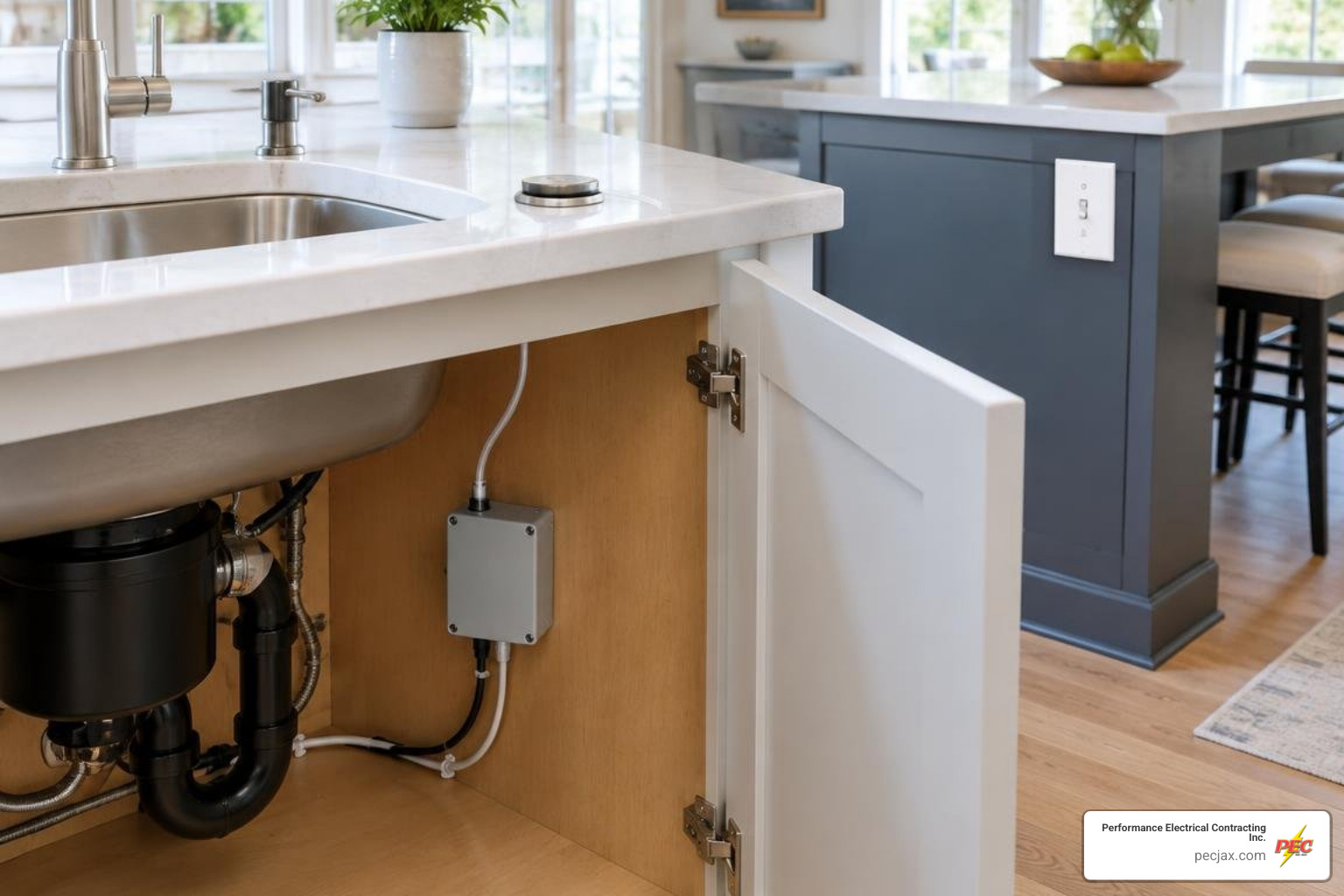 Under-sink air switch and island end-panel switch layout
