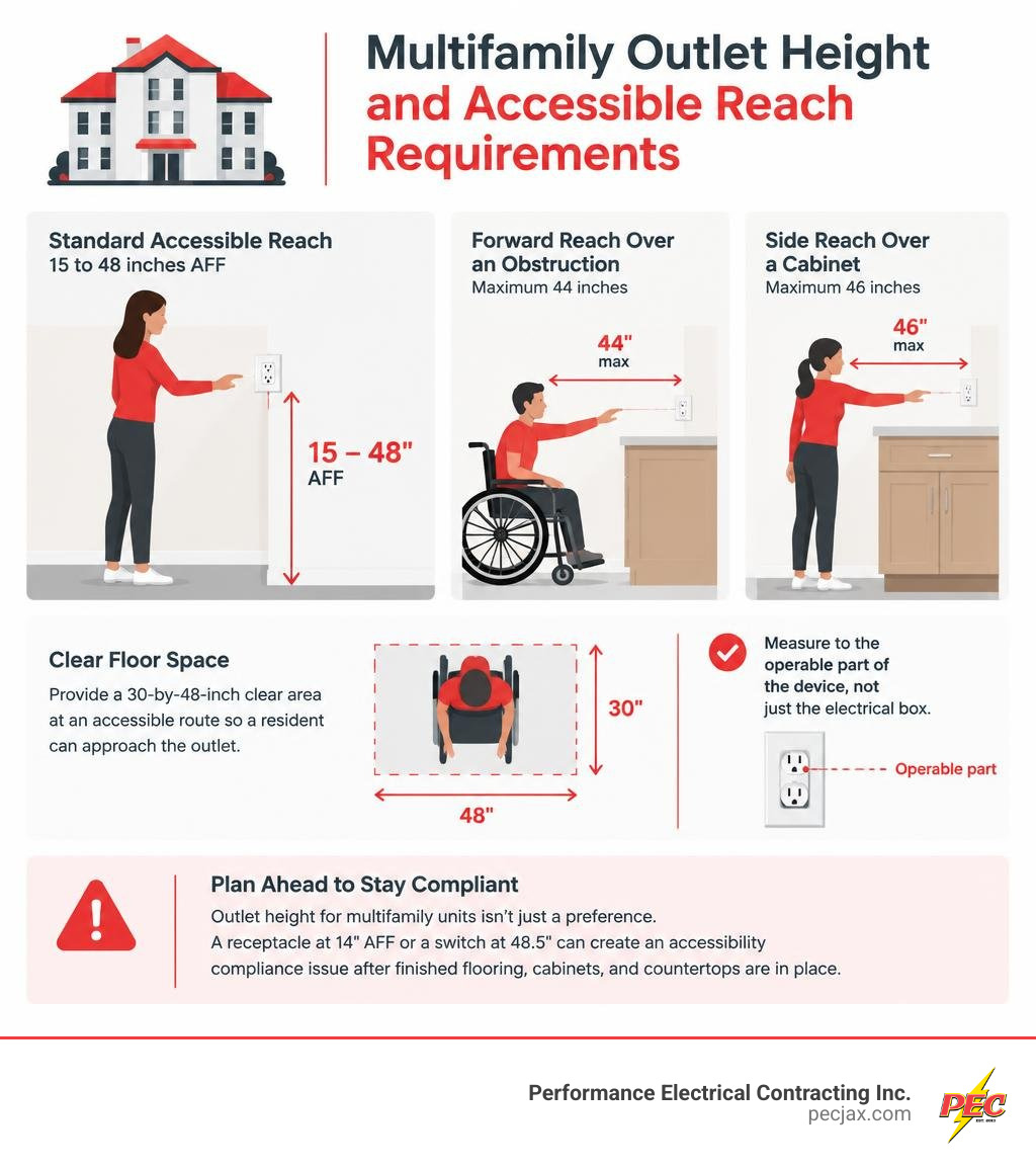 multifamily outlet height and accessible reach requirements infographic