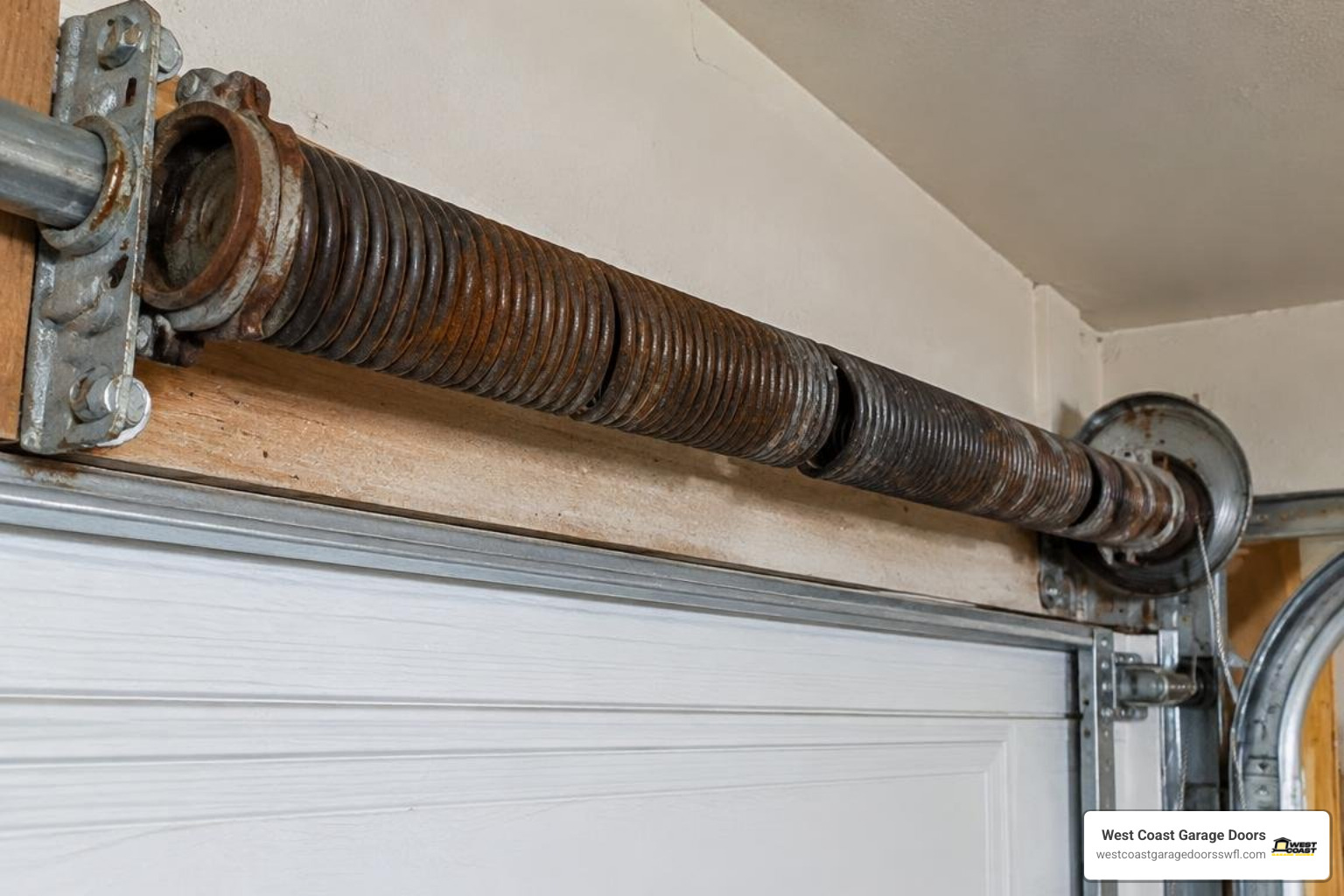 Worn garage door counterbalance spring mechanism