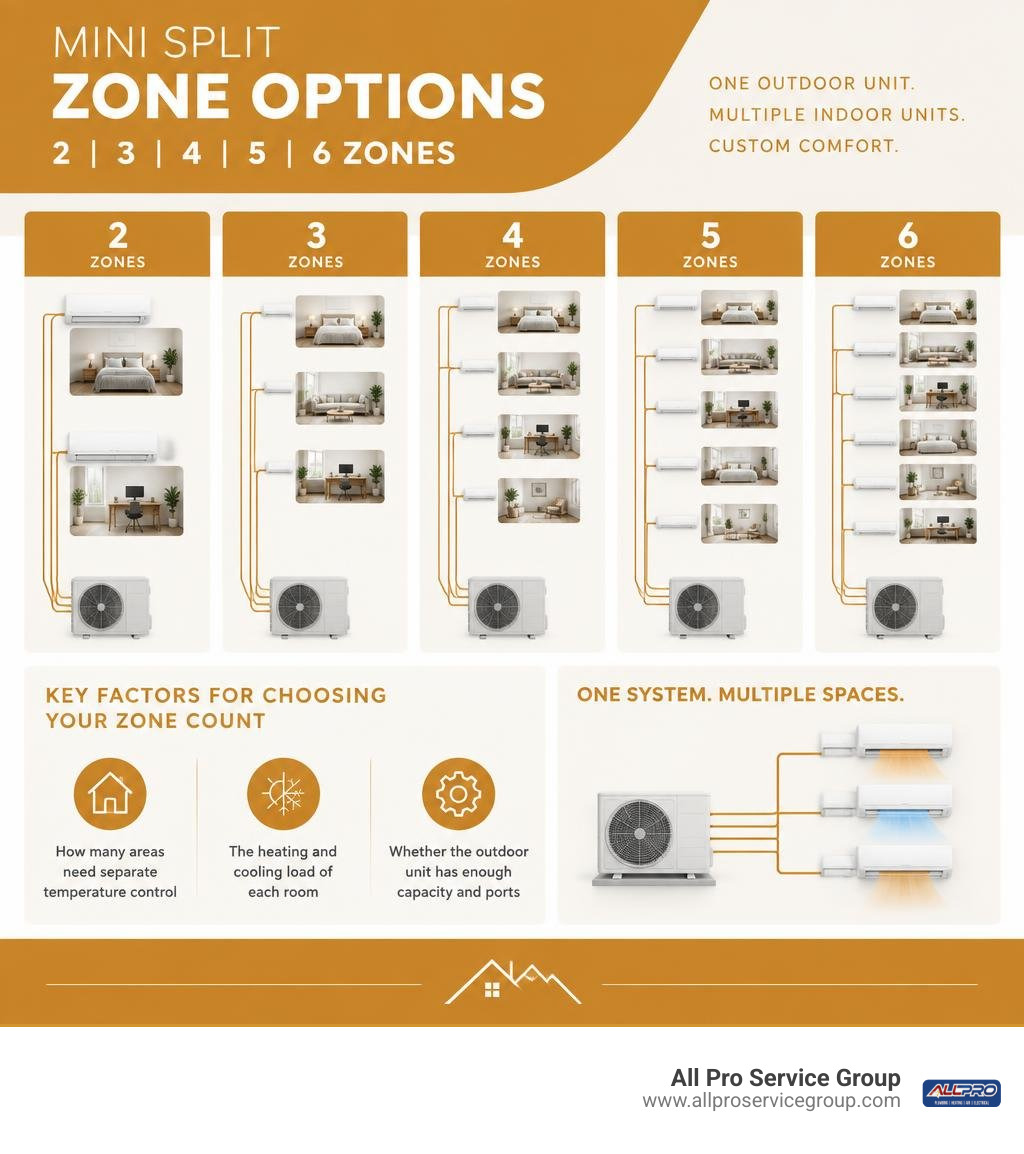 Infographic comparing 2 to 6 zone mini split options infographic Infographic comparing 2 to 6 zone mini split options infographic