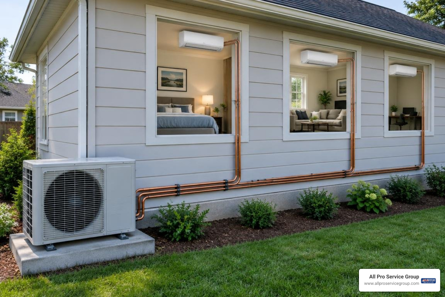 Multi-zone outdoor condenser connected to multiple indoor wall units Multi-zone outdoor condenser connected to multiple indoor wall units