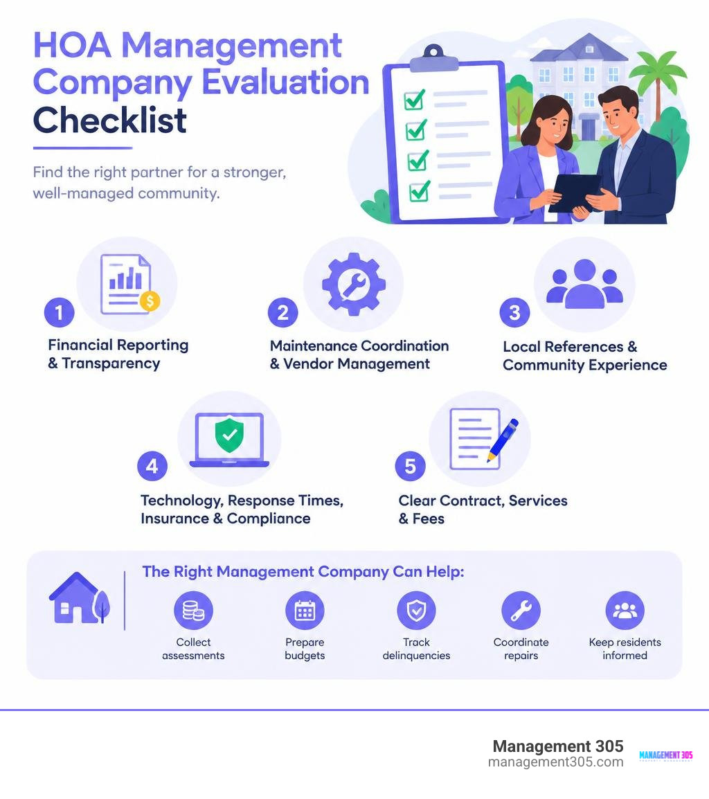 HOA management company evaluation checklist infographic HOA management company evaluation checklist infographic