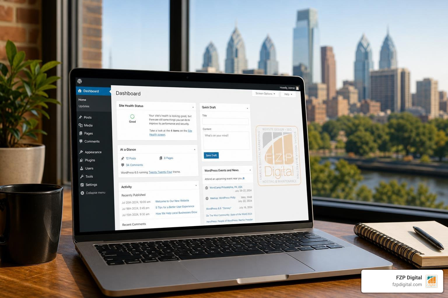 Modern custom WordPress dashboard interface for Philadelphia businesses Modern custom WordPress dashboard interface for Philadelphia businesses