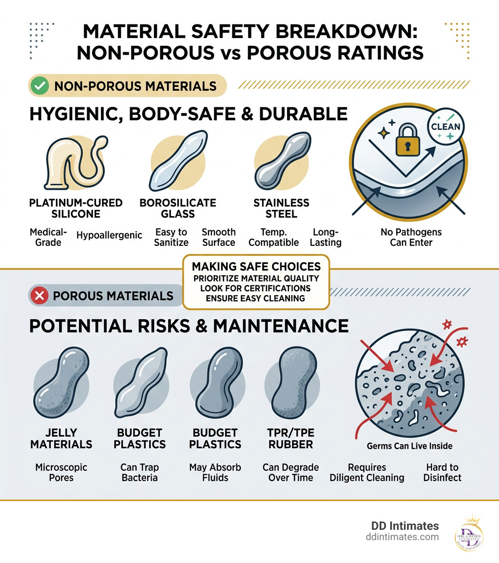 Material safety breakdown showing non-porous vs porous ratings infographic