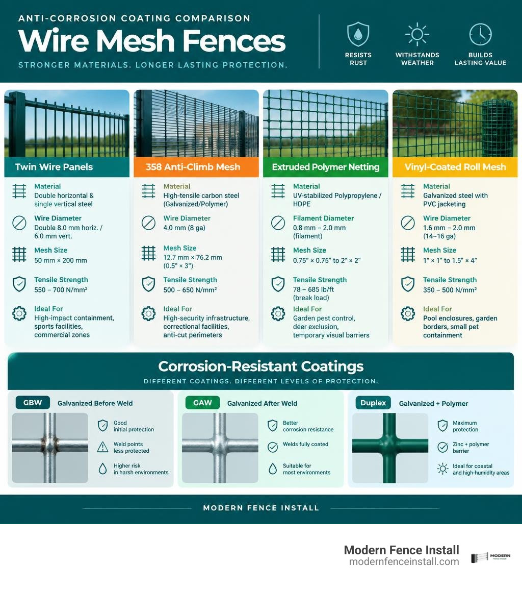 Anti-corrosion coating comparison for wire mesh fences infographic