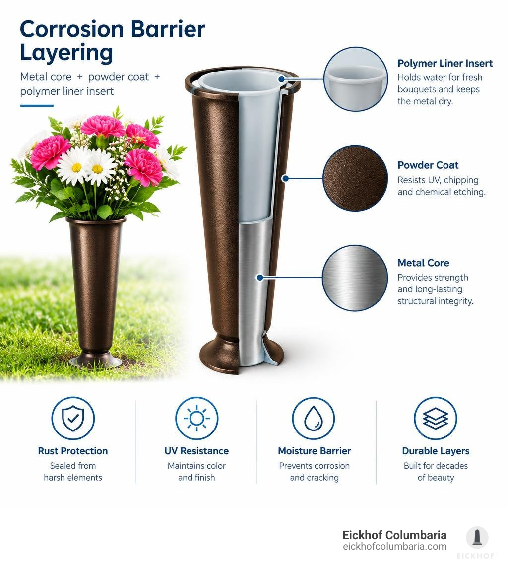 Corrosion barrier layering including metal core powder coat and polymer liner insert infographic