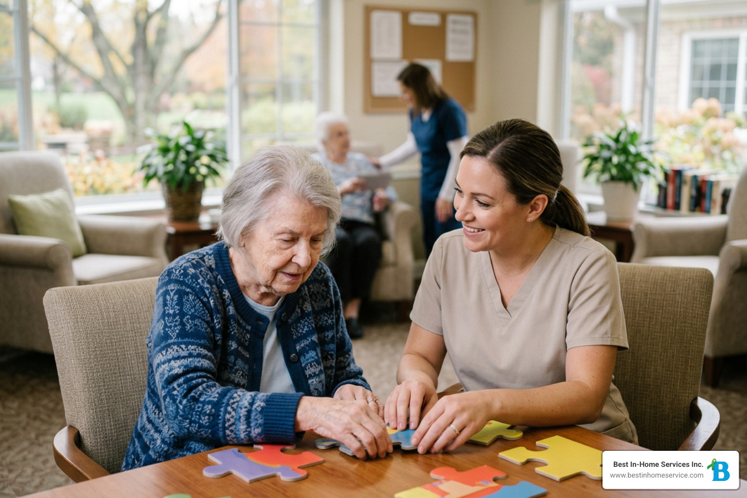 Senior veteran reviewing care options with family members