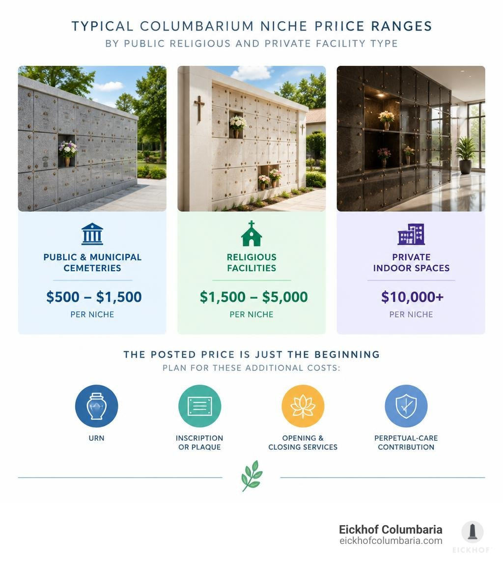 Typical columbarium niche price ranges by public religious and private facility type infographic Typical columbarium niche price ranges by public religious and private facility type infographic