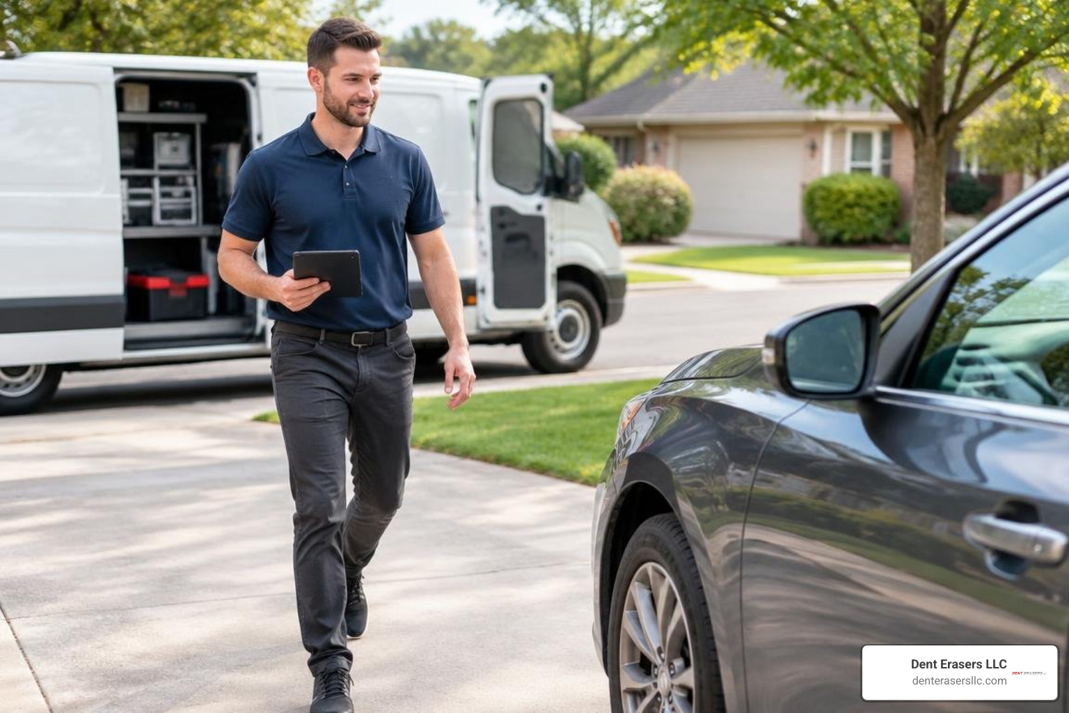 mobile repair technician arriving on site for vehicle inspection Mobile Repair Technician Arriving On Site For Vehicle Inspection