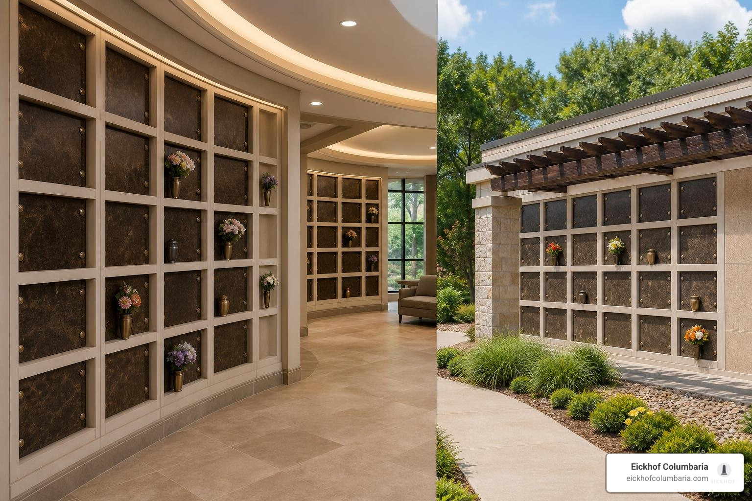 Multi-tiered indoor and outdoor columbarium niches Multi-tiered indoor and outdoor columbarium niches