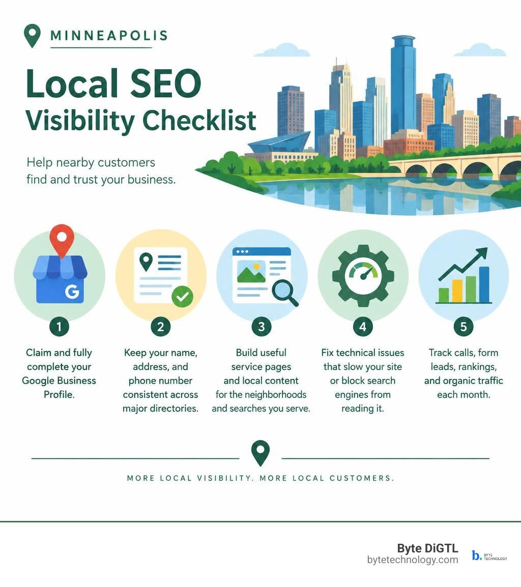 Minneapolis local SEO visibility checklist infographic Minneapolis local SEO visibility checklist infographic