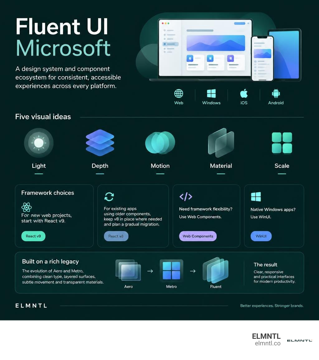Fluent UI Microsoft framework and design system overview infographic