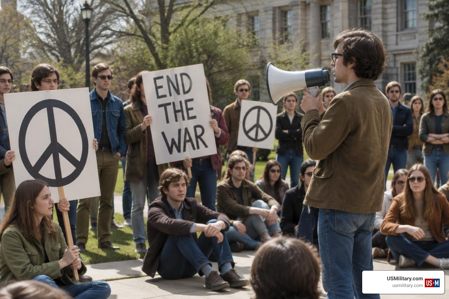 Vietnam War anti-draft demonstration on a university campus Vietnam War anti-draft demonstration on a university campus