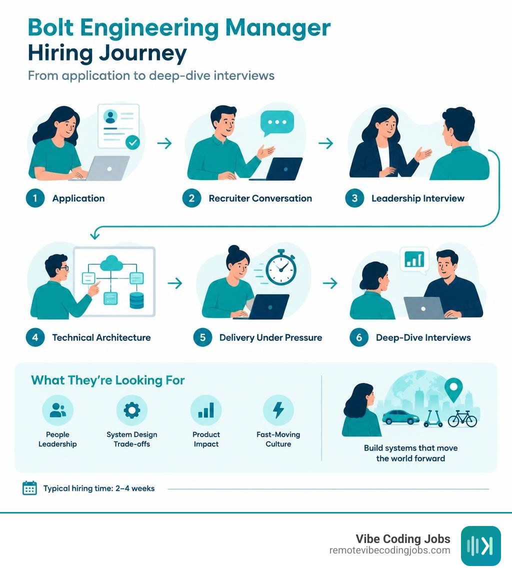Bolt engineering manager hiring journey from application to deep-dive interviews infographic