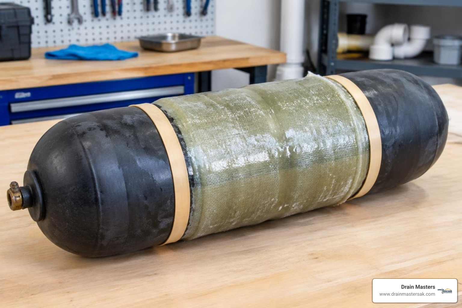 Resin-saturated fiberglass patch wrapped around an inflatable bladder Resin-saturated fiberglass patch wrapped around an inflatable bladder