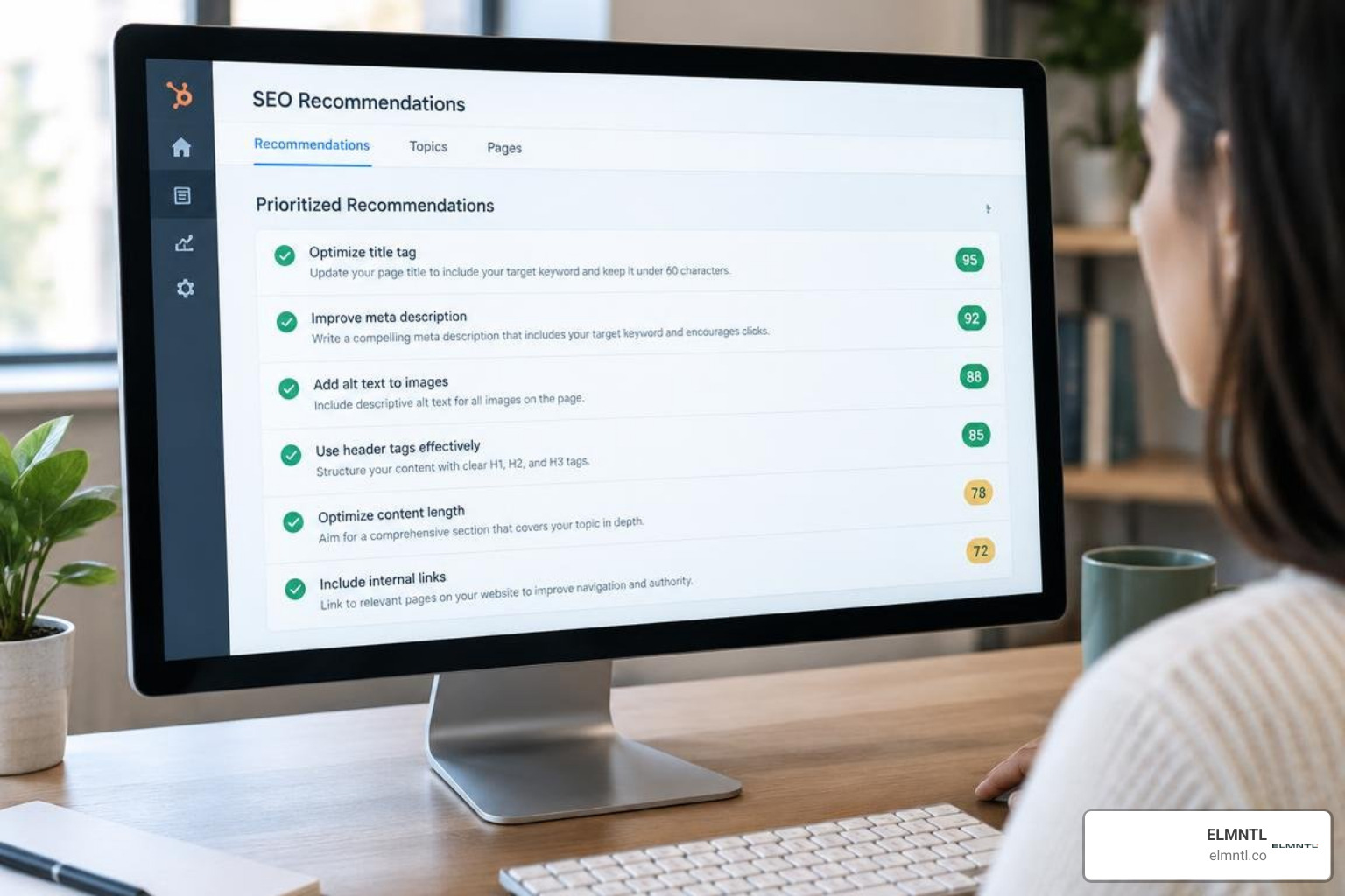 HubSpot SEO recommendations interface HubSpot SEO recommendations interface