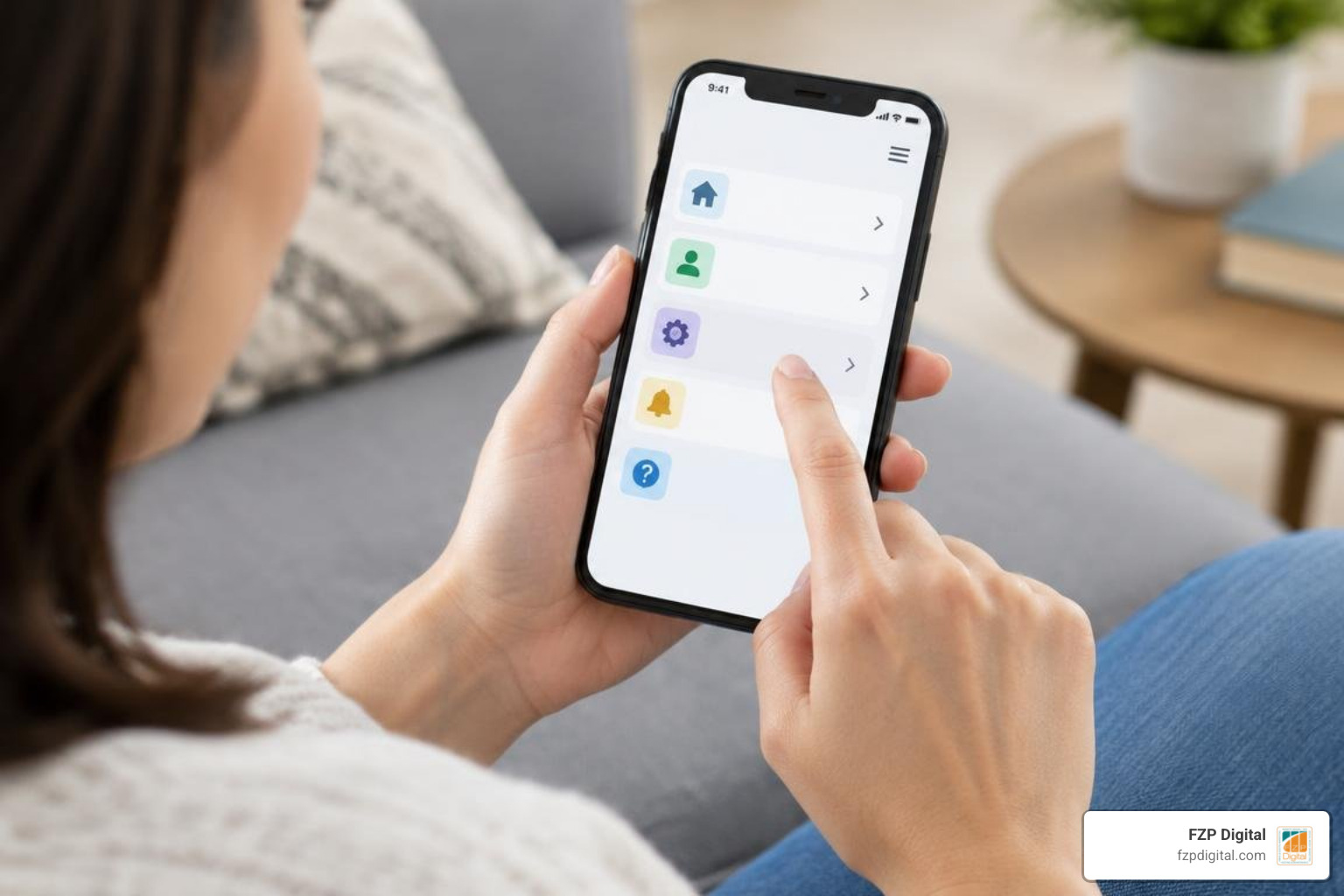 User interacting with clean responsive mobile navigation with large tap targets User interacting with clean responsive mobile navigation with large tap targets