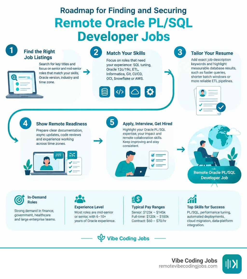 Roadmap for finding and securing remote Oracle PL SQL developer jobs infographic