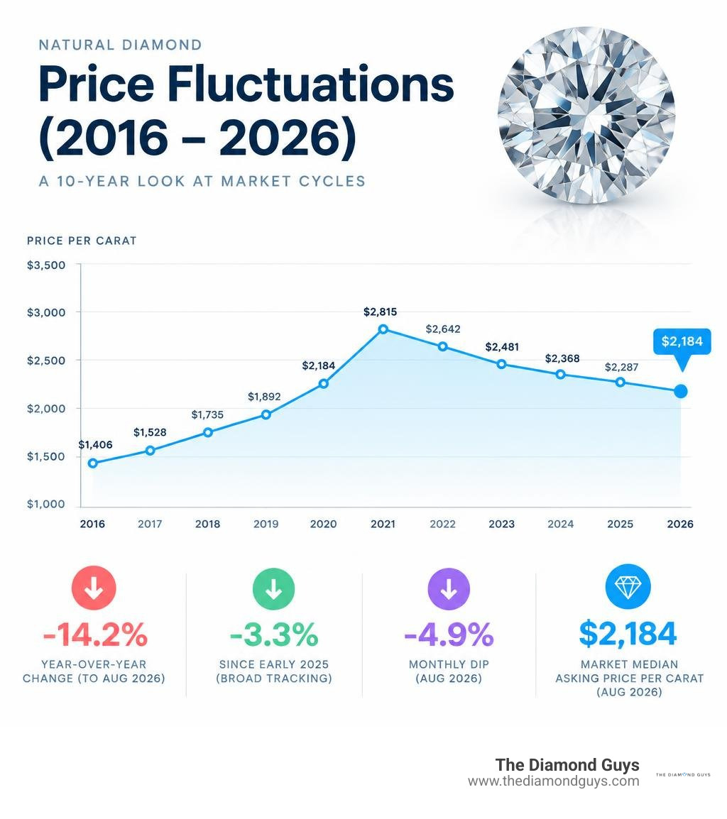 infographic explaining 10-year natural diamond price fluctuations from 2016 to 2026 infographic infographic explaining 10-year natural diamond price fluctuations from 2016 to 2026 infographic