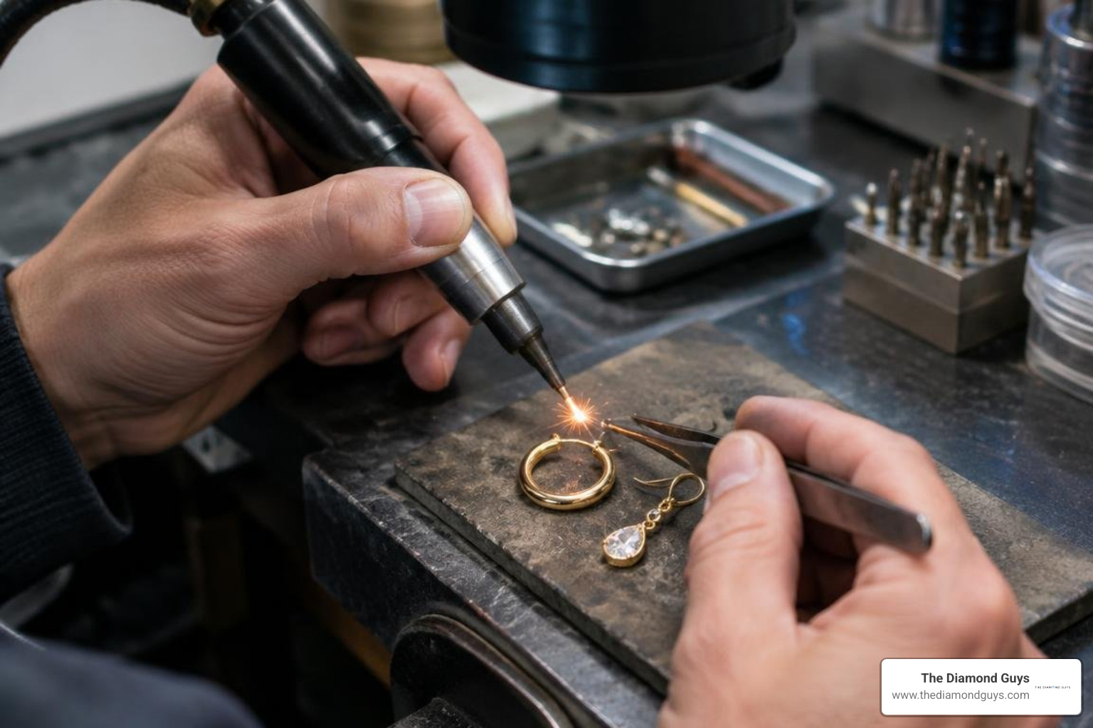 hoop and drop earring repair with laser welder