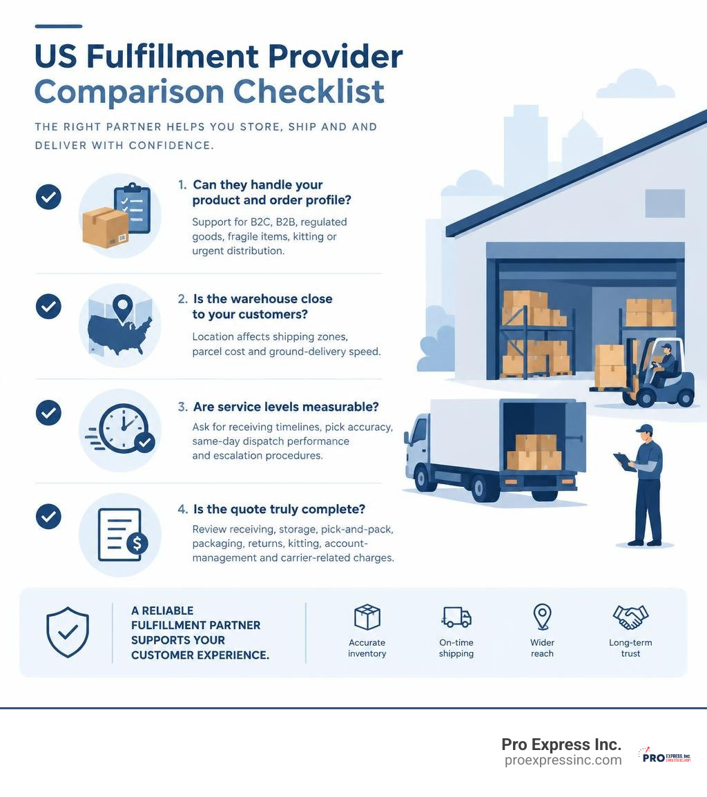 US fulfillment provider comparison checklist infographic US fulfillment provider comparison checklist infographic