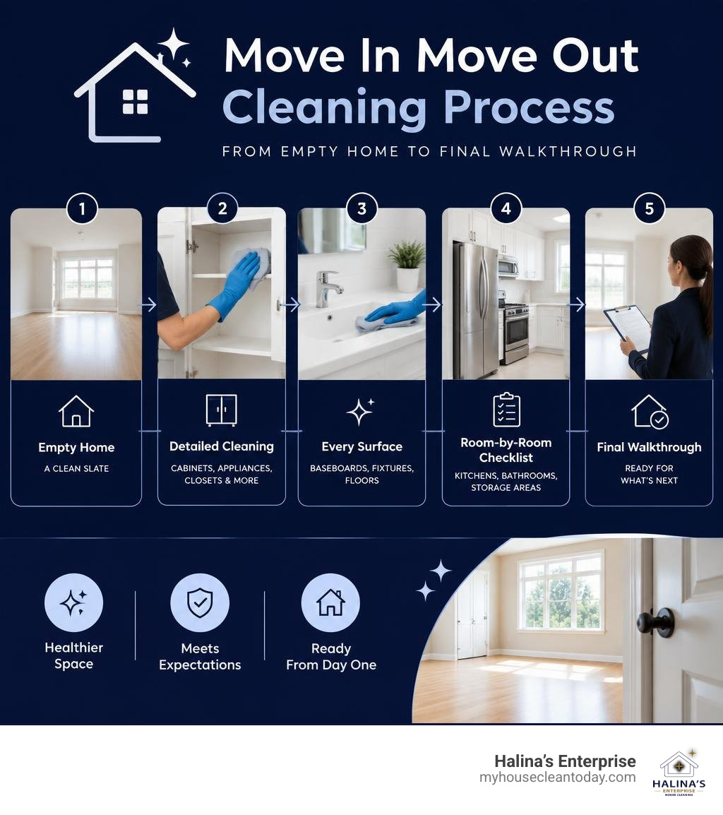 Move in move out cleaning process from empty home to final walkthrough infographic