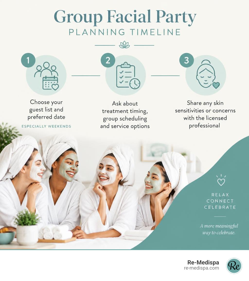 group facial party planning timeline infographic