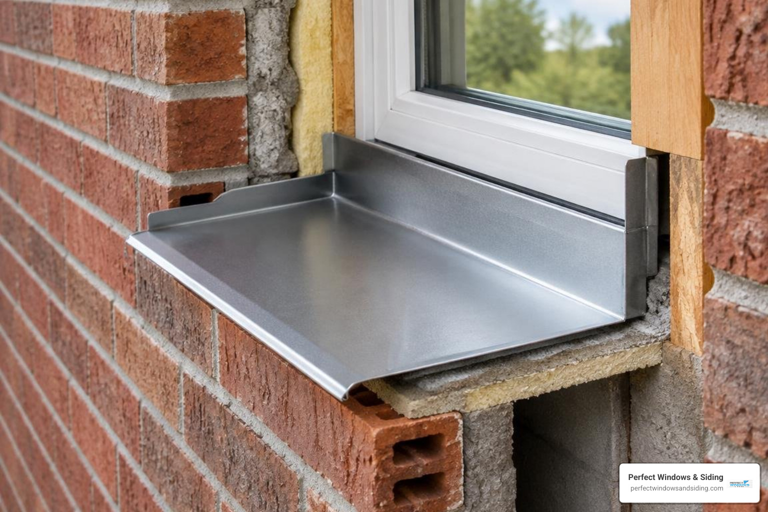 Site-built sloped sill pan with back dam Site-built sloped sill pan with back dam