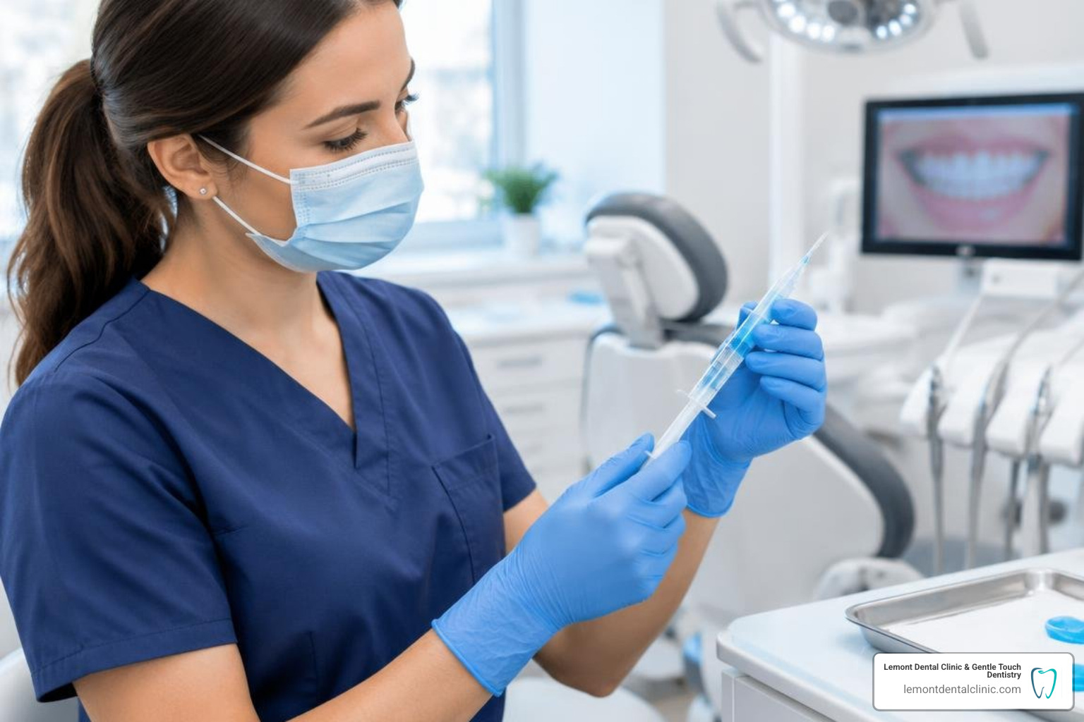 dental professional preparing professional whitening gel dental professional preparing professional whitening gel