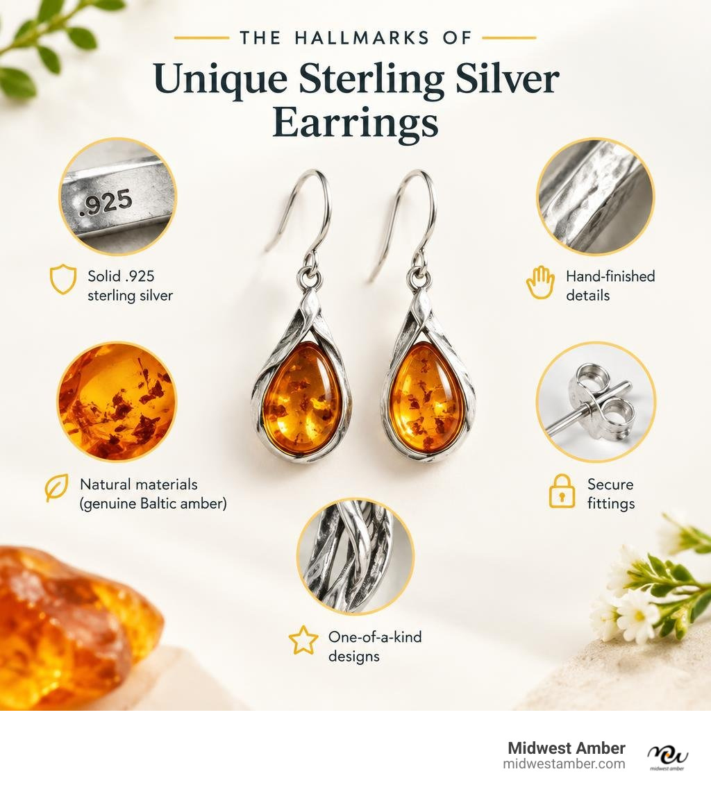 Infographic showing hallmarks of unique sterling silver earrings infographic