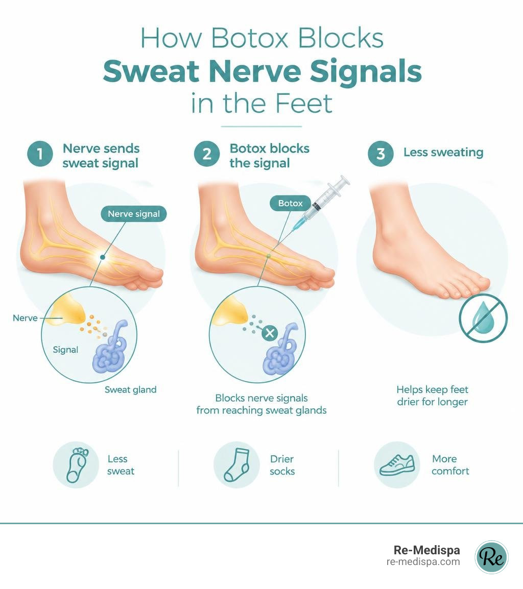 How Botox blocks sweat nerve signals in the feet infographic How Botox blocks sweat nerve signals in the feet infographic