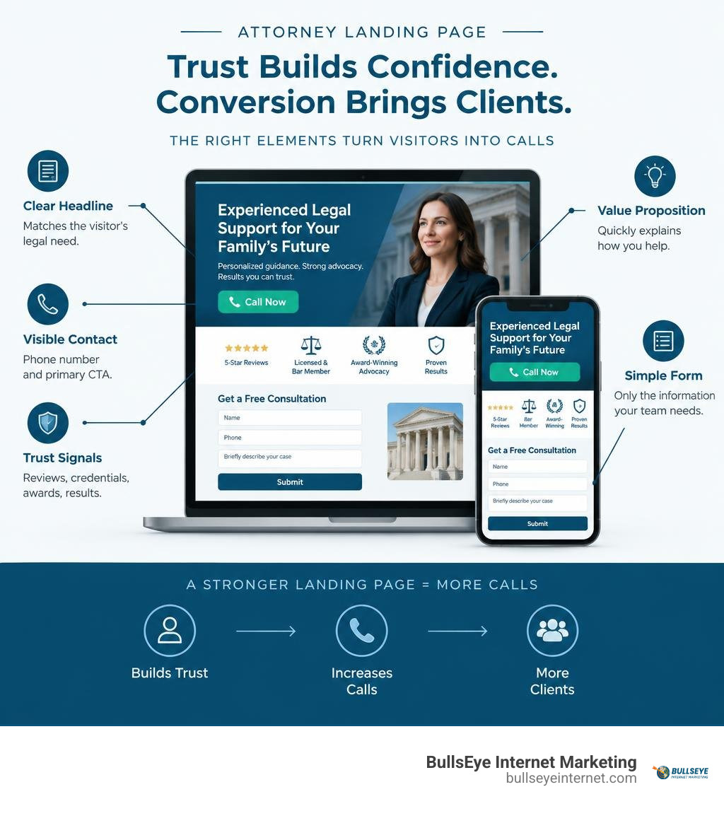 Infographic showing attorney landing page trust and conversion elements infographic Infographic showing attorney landing page trust and conversion elements infographic