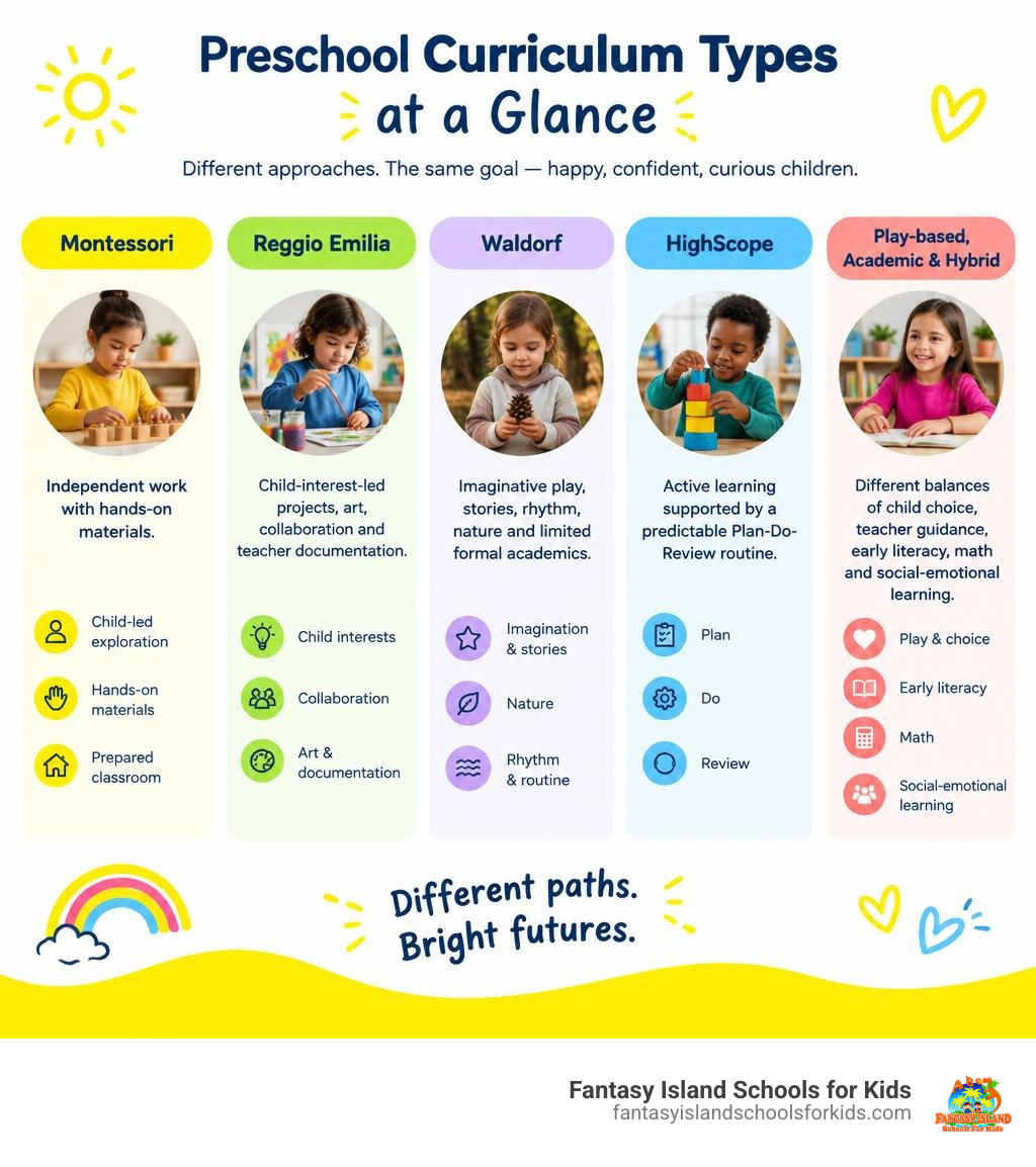 Comparison of Montessori Reggio Waldorf HighScope play-based and academic preschool models infographic Comparison of Montessori Reggio Waldorf HighScope play-based and academic preschool models infographic