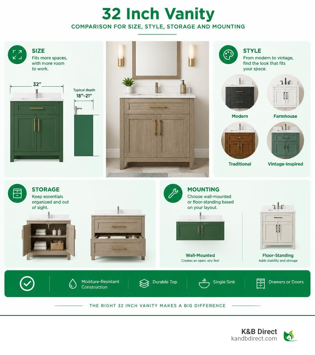 32 inch vanity comparison for size style storage and mounting infographic 32 inch vanity comparison for size style storage and mounting infographic