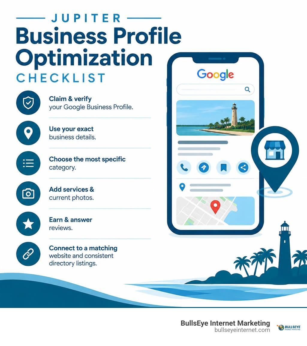 Jupiter Google Business Profile optimization checklist infographic