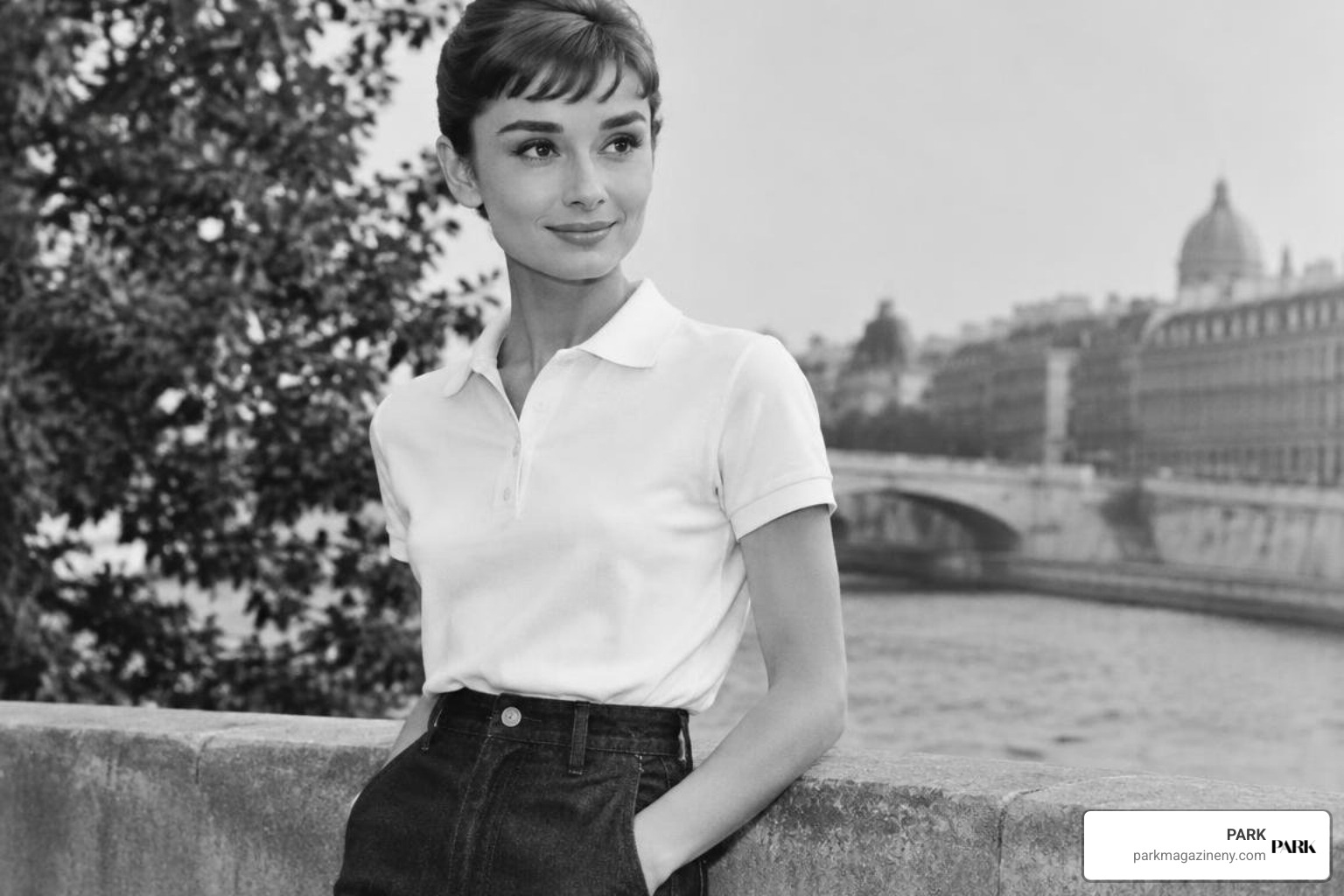 Audrey Hepburn casual denim and polo shirt Audrey Hepburn casual denim and polo shirt