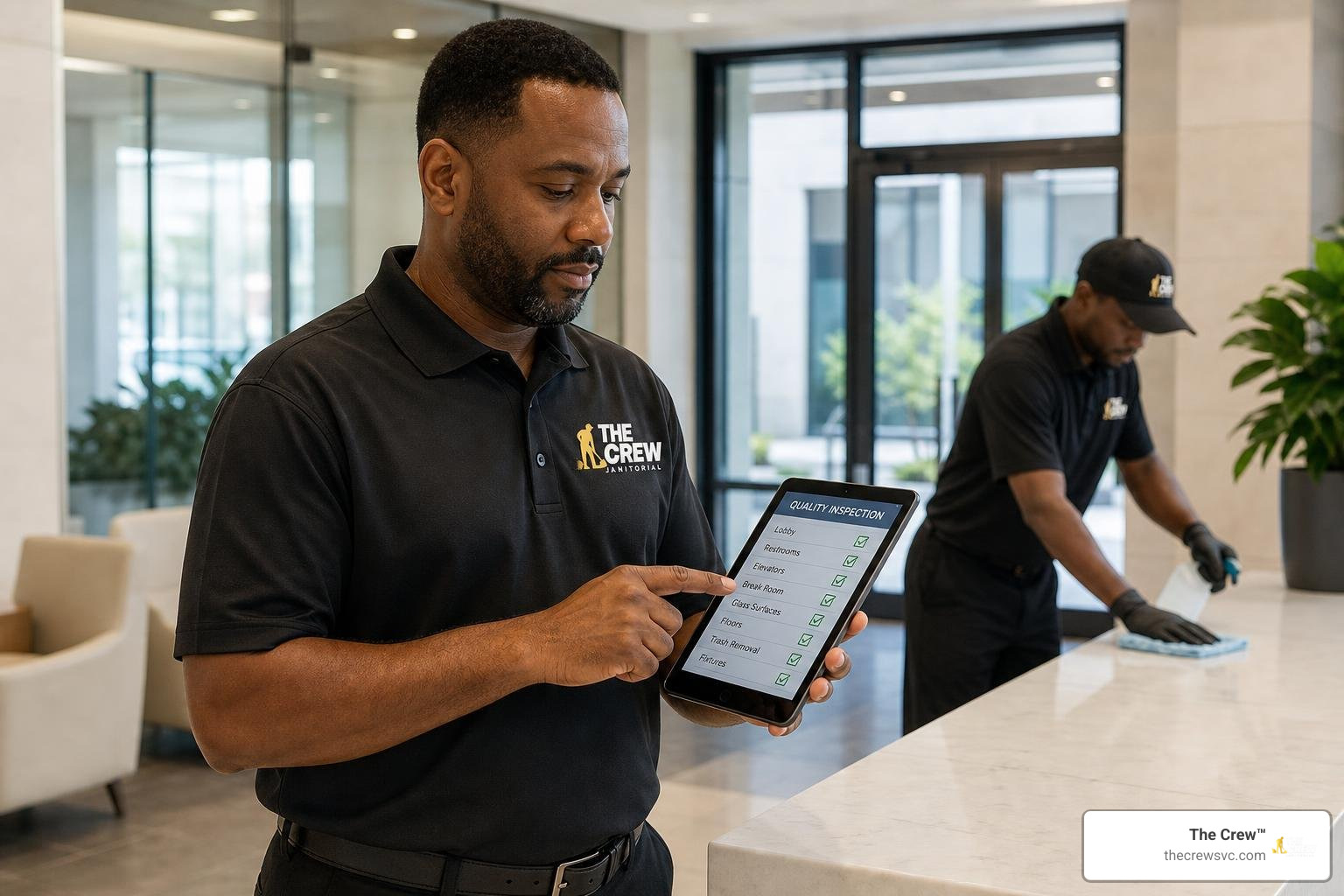 janitorial supervisor conducting a digital quality inspection janitorial supervisor conducting a digital quality inspection