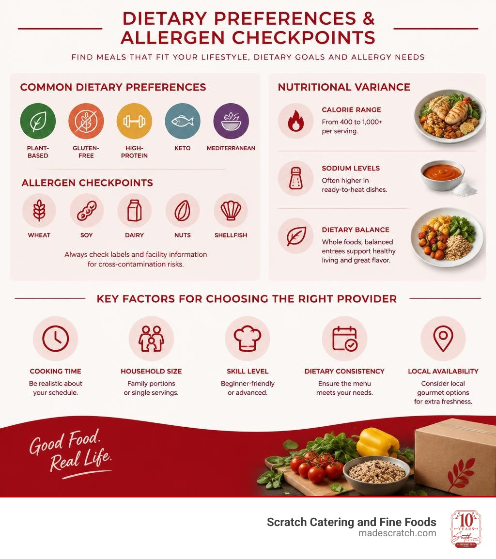 Infographic highlighting common dietary preferences and allergen checkpoints infographic