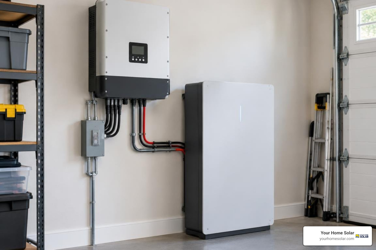 Hybrid inverter mounted alongside residential lithium battery storage Hybrid inverter mounted alongside residential lithium battery storage