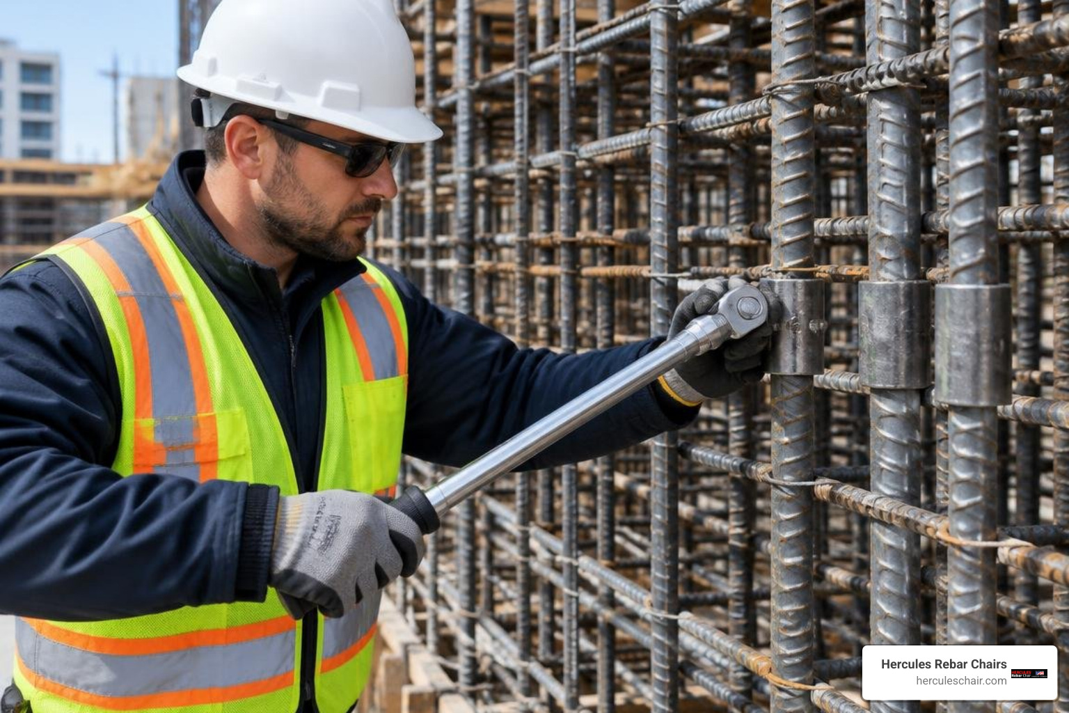 Inspector checking torque and thread engagement on mechanical splice
