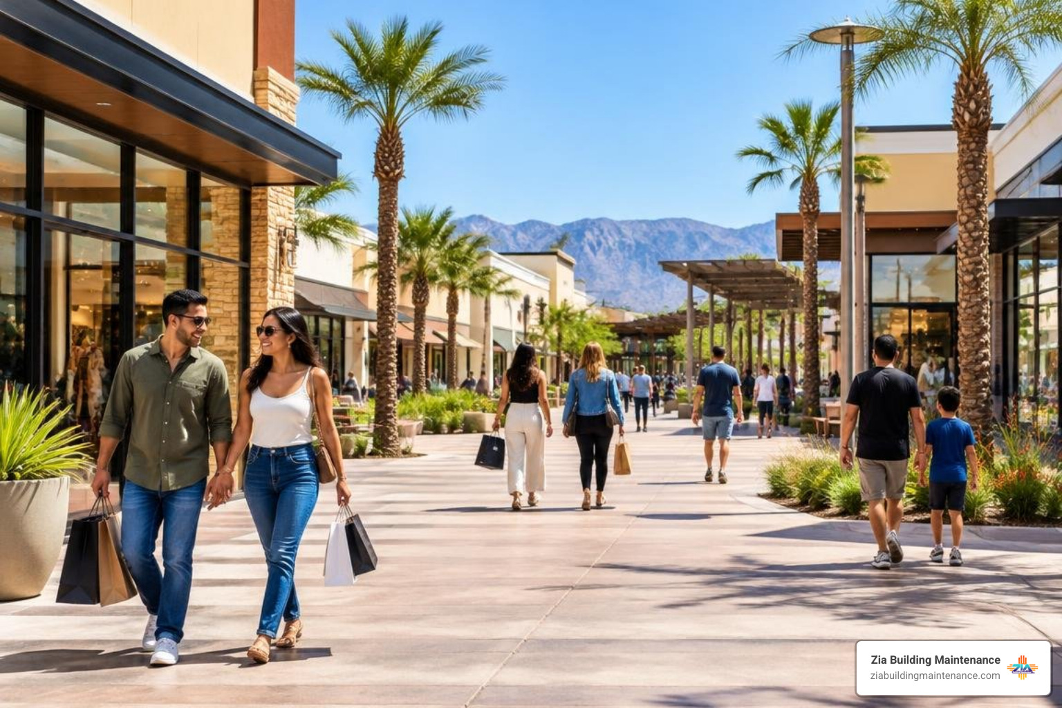 Shoppers enjoying a modern retail center in Albuquerque Shoppers enjoying a modern retail center in Albuquerque