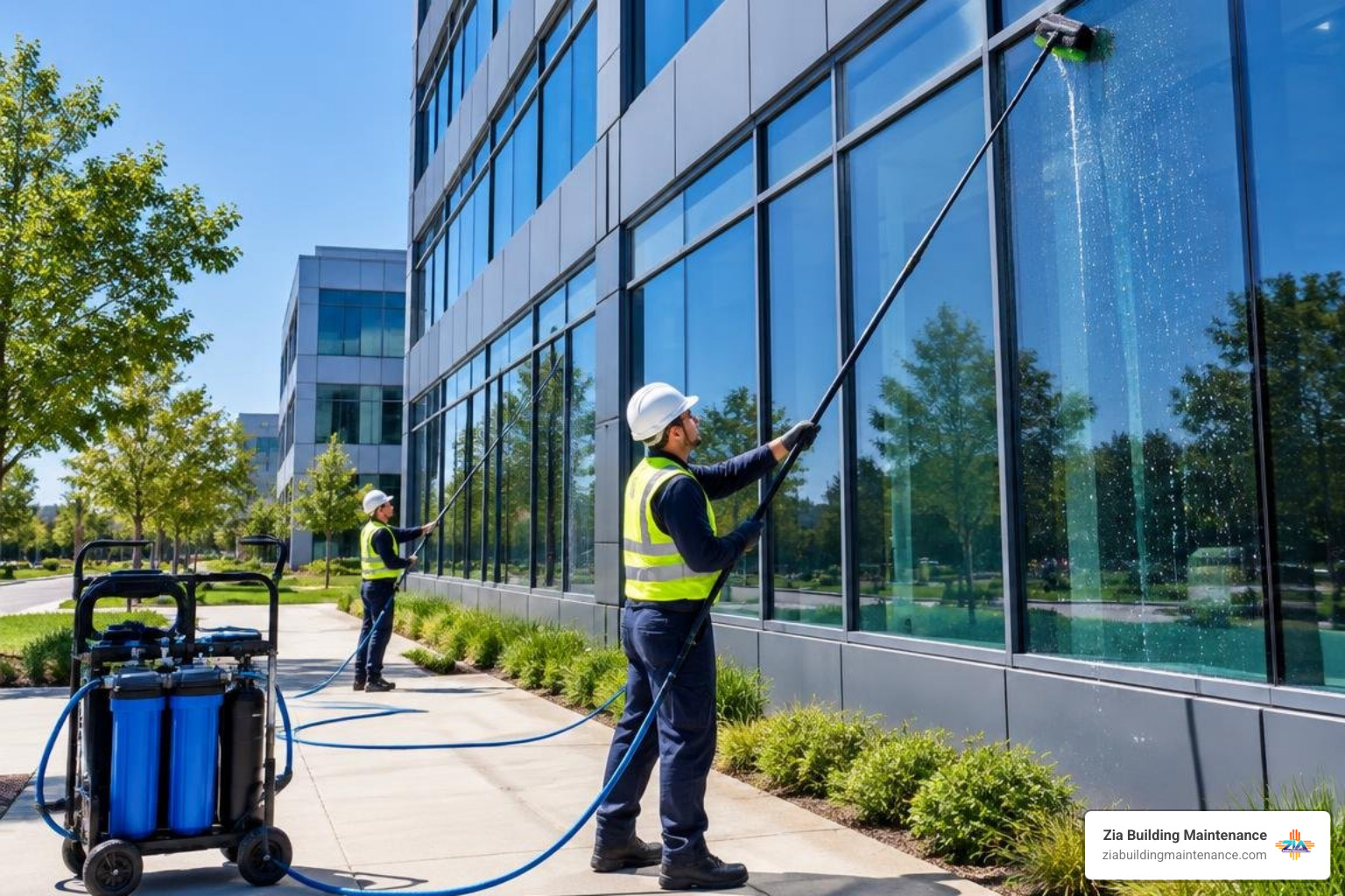 Commercial technicians using pure water extension system Commercial technicians using pure water extension system